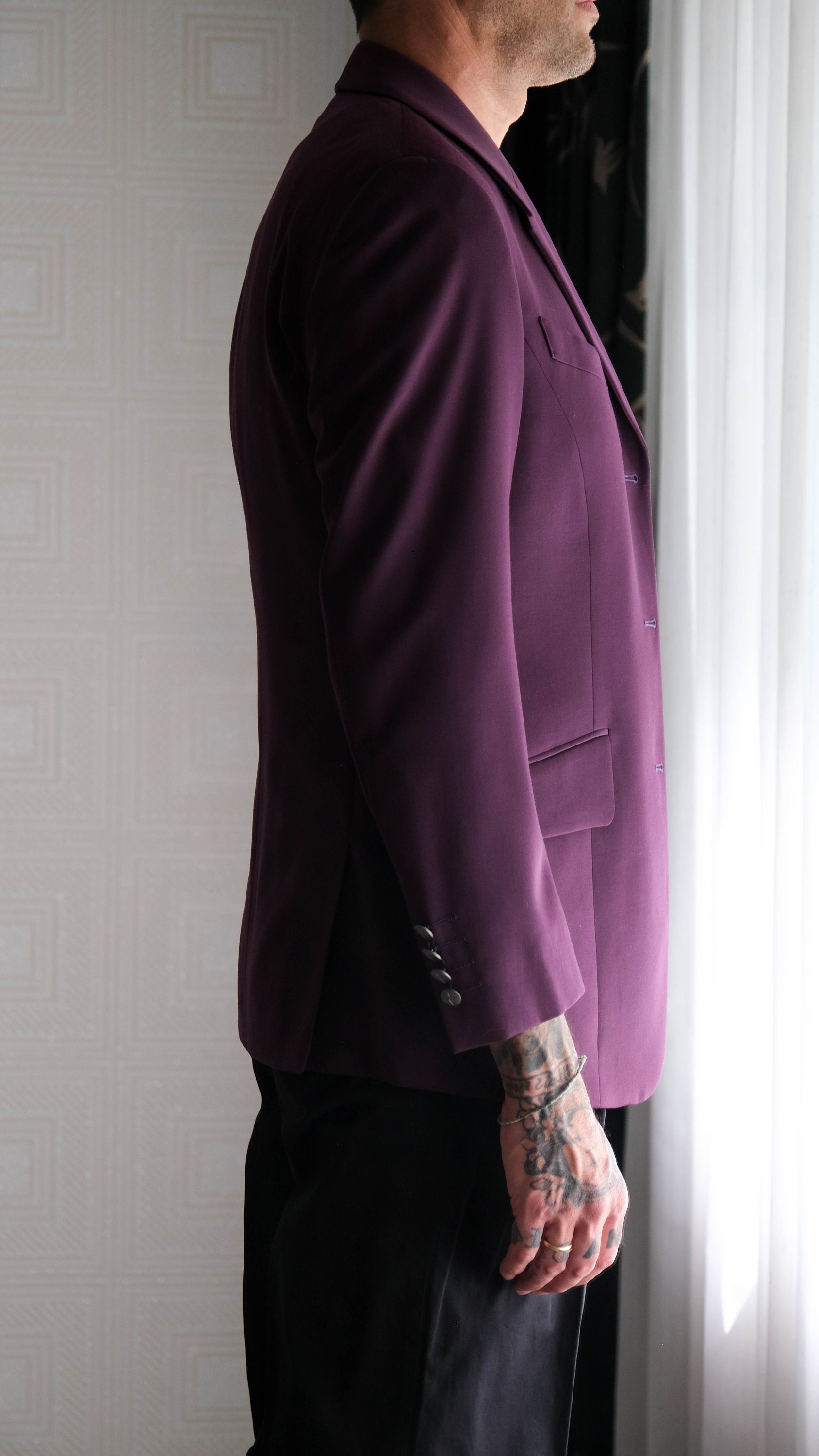 Vintage 90s THIERRY MUGLER Plum Gabardine Blazer W/ Metal Logo