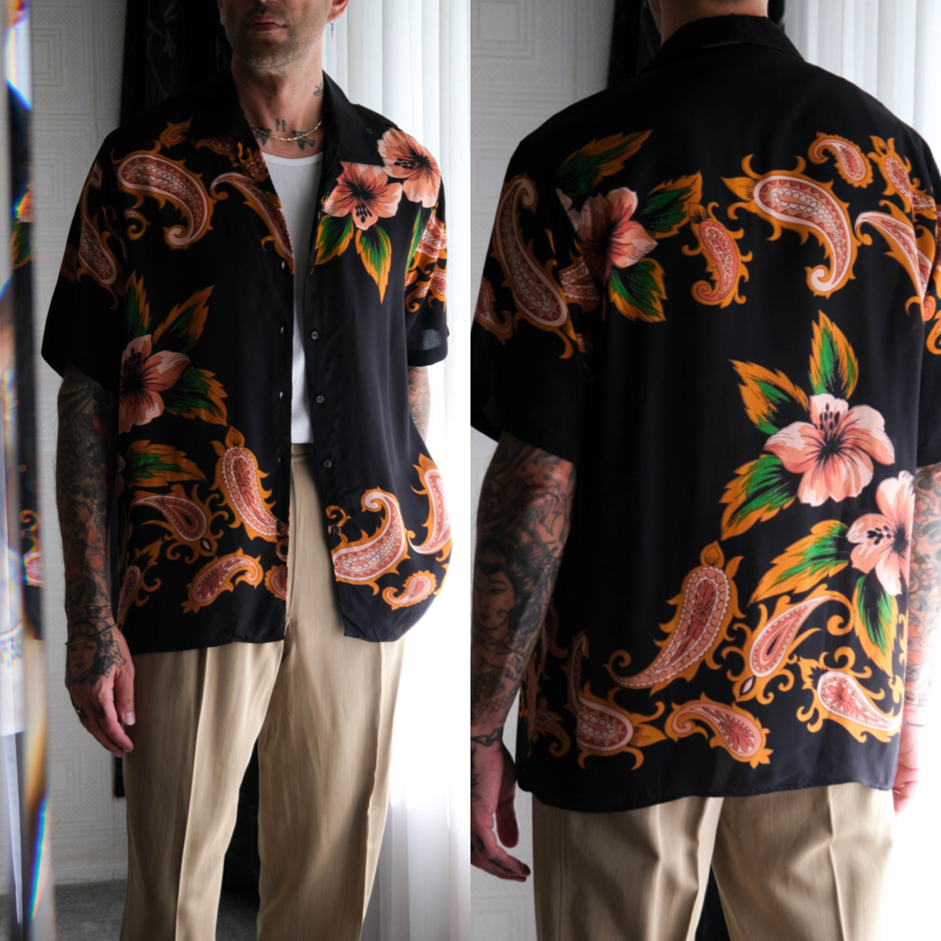 Versace Men's Tiger & Wildflower Camp Shirt