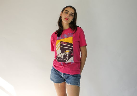 Vintage 80s Hollywood Paper Thin Tee Shirt | Pink