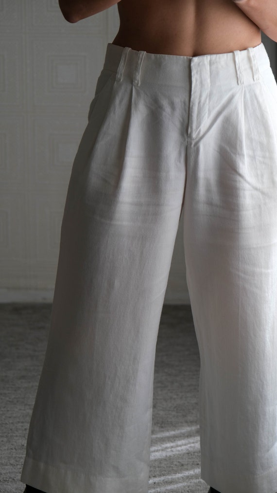 Vintage DKNY White Low Rise Pleated Cropped Wide … - image 4