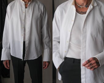 Vintage 80s Giorgio Armani Le Collezioni Light Gray Linen Shirt W