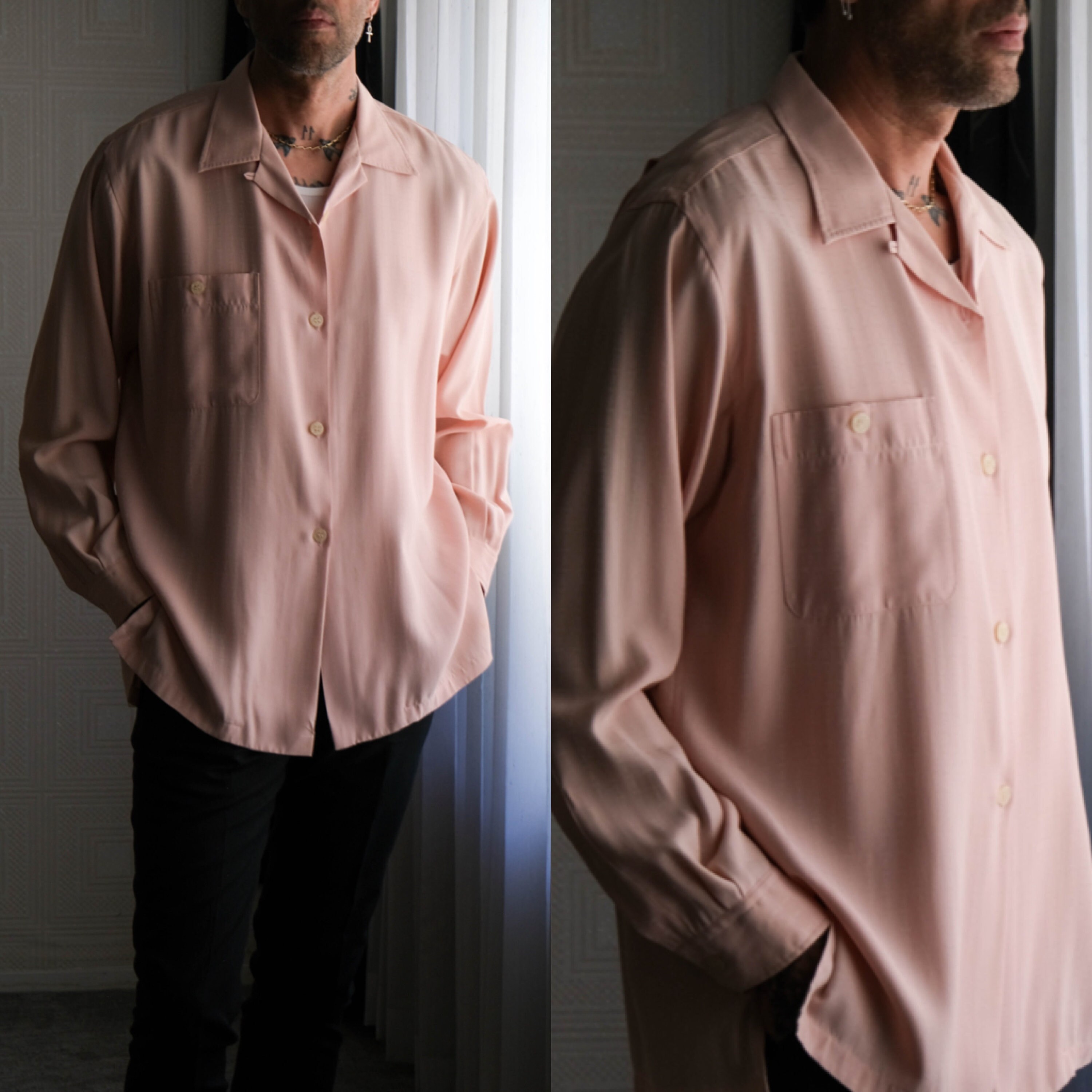 Vintage CLACTON & FRINTON Los Angeles Light Pink Shadow Dash Print 