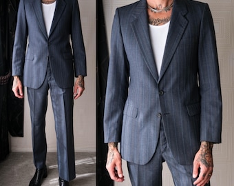 Vintage 80s Yves Saint Laurent Navy Blue Shadow Multi Stripe Wool