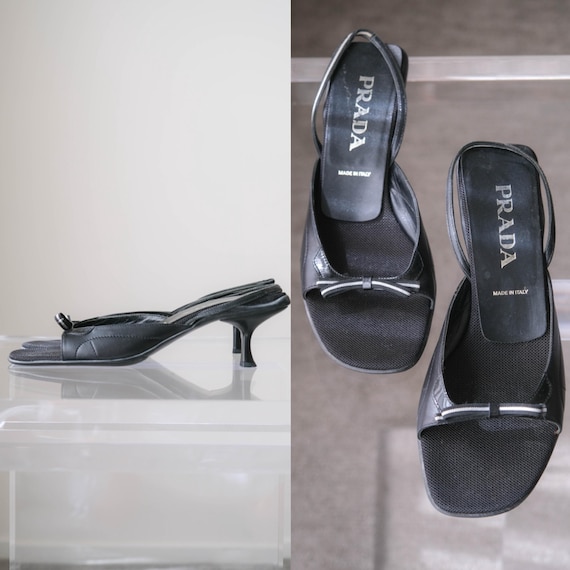 Vintage PRADA 2002 Archival Calzature Donna Pelle Tessut Canvas Slingback Sandals w/ Box & Dustbag | Made in Italy | 39 | Y2K Designer
