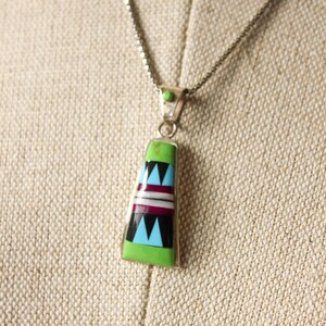 Vintage Italian Sterling Silver Necklace w/ Tribal Glass Zig Zag Charm Made in Italy Missoni Style, Pattern on Pattern, Boho Necklace image 3