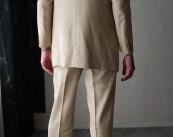 Vintage 90s Giorgio Armani Le Collezioni Tan Linen Three Button