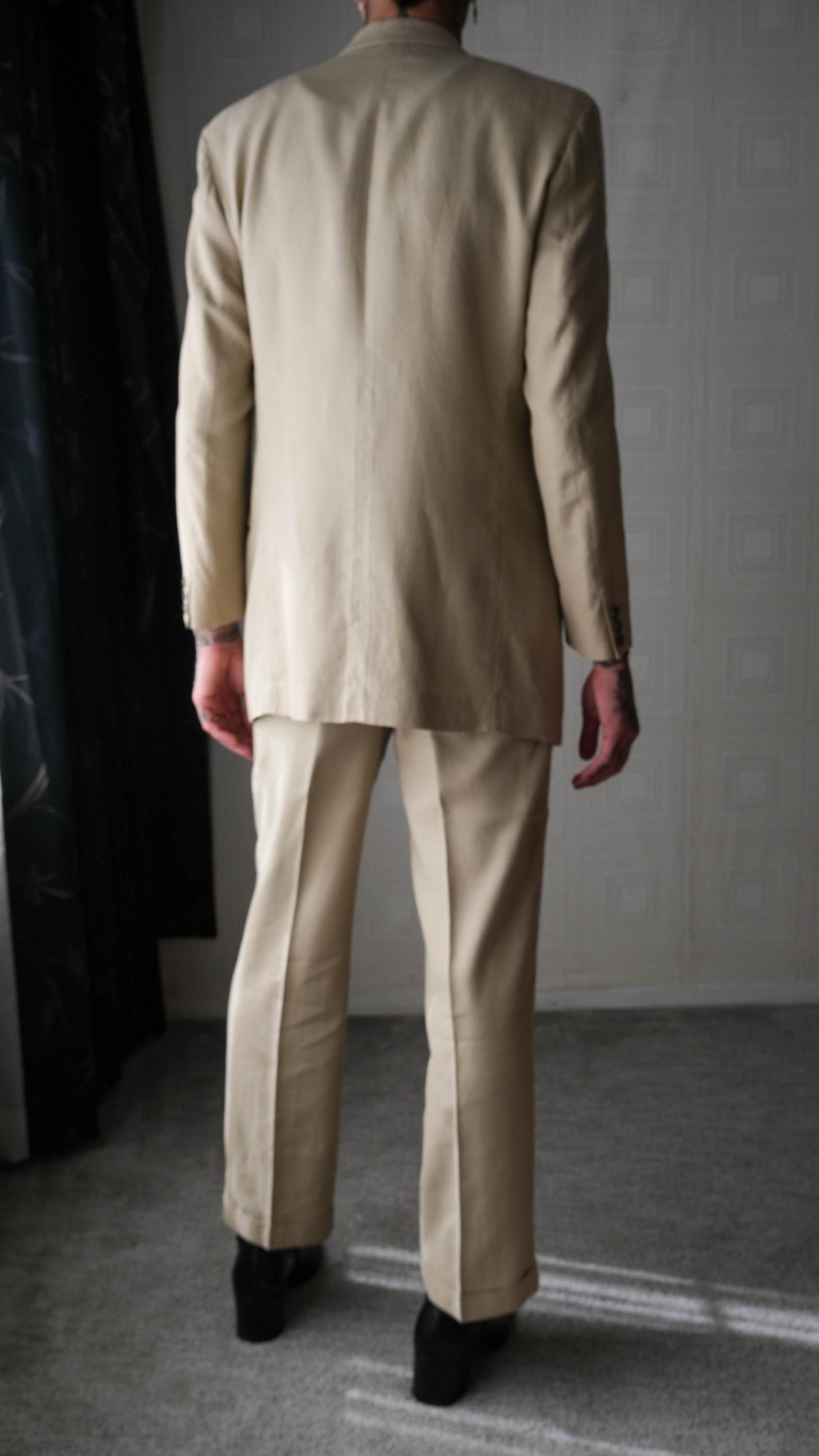 Vintage 90s Giorgio Armani Le Collezioni Tan Linen Three Button