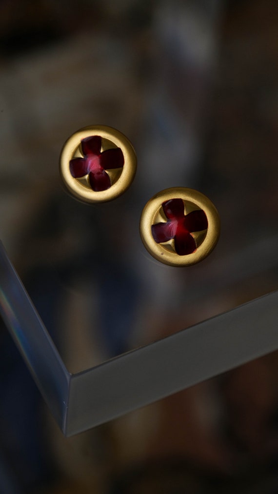 Vintage 80s ANNE KLEIN Signed Gold & Red Enamel R… - image 4