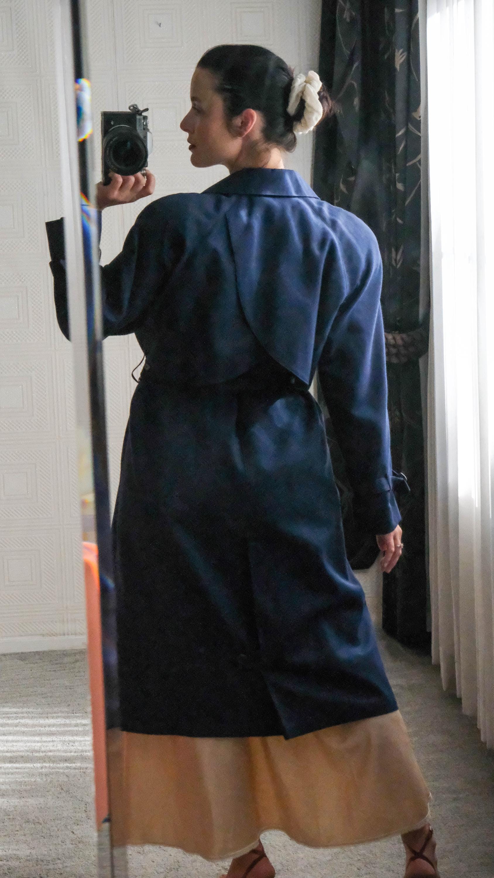 Vintage 70s LONDON FOG Navy Double Breasted Belted Trench Coat W