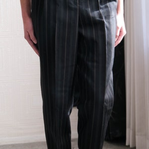 Vintage 80s MATSUDA Black & Dark Green Textured Stripe Gabardine High Waisted Tapered Pants Made in Japan 1980s Japanese Designer Pants image 3