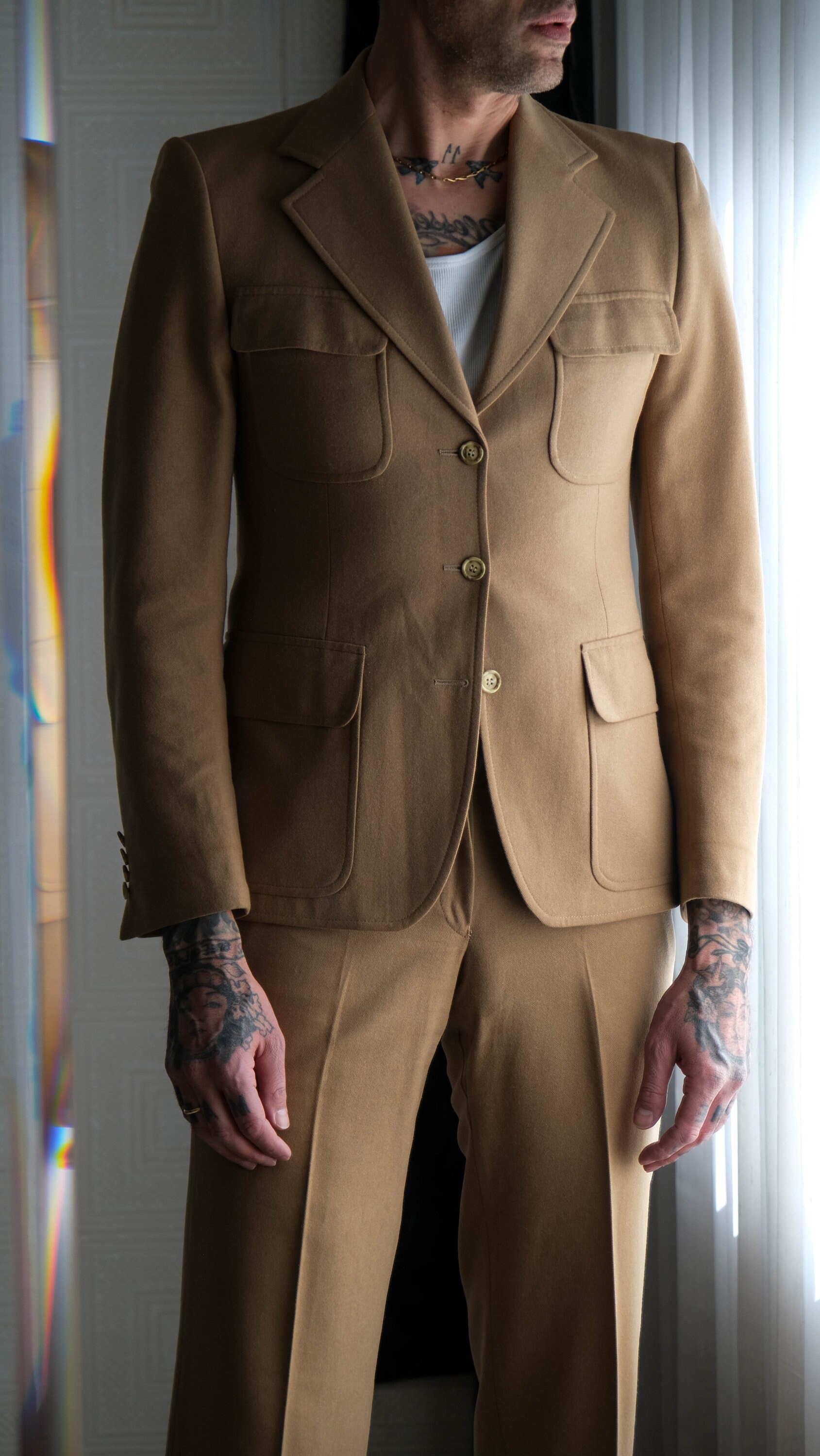 Vintage 70s Yves Saint Laurent Camel Four Patch Pocket Three Vintage 70s Yves Saint Laurent Camel Four Patch Pocket Three