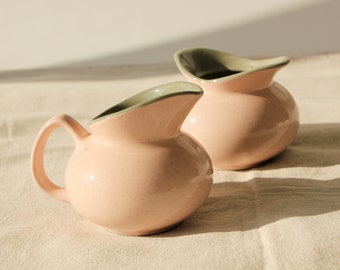 Vintage Pastel Pink and Gray Ceramic Glazed Cream and Sugar Bowl Set | Made in USA | Vintage Boho, Home Decor Ceramic Coffee and Tea Set