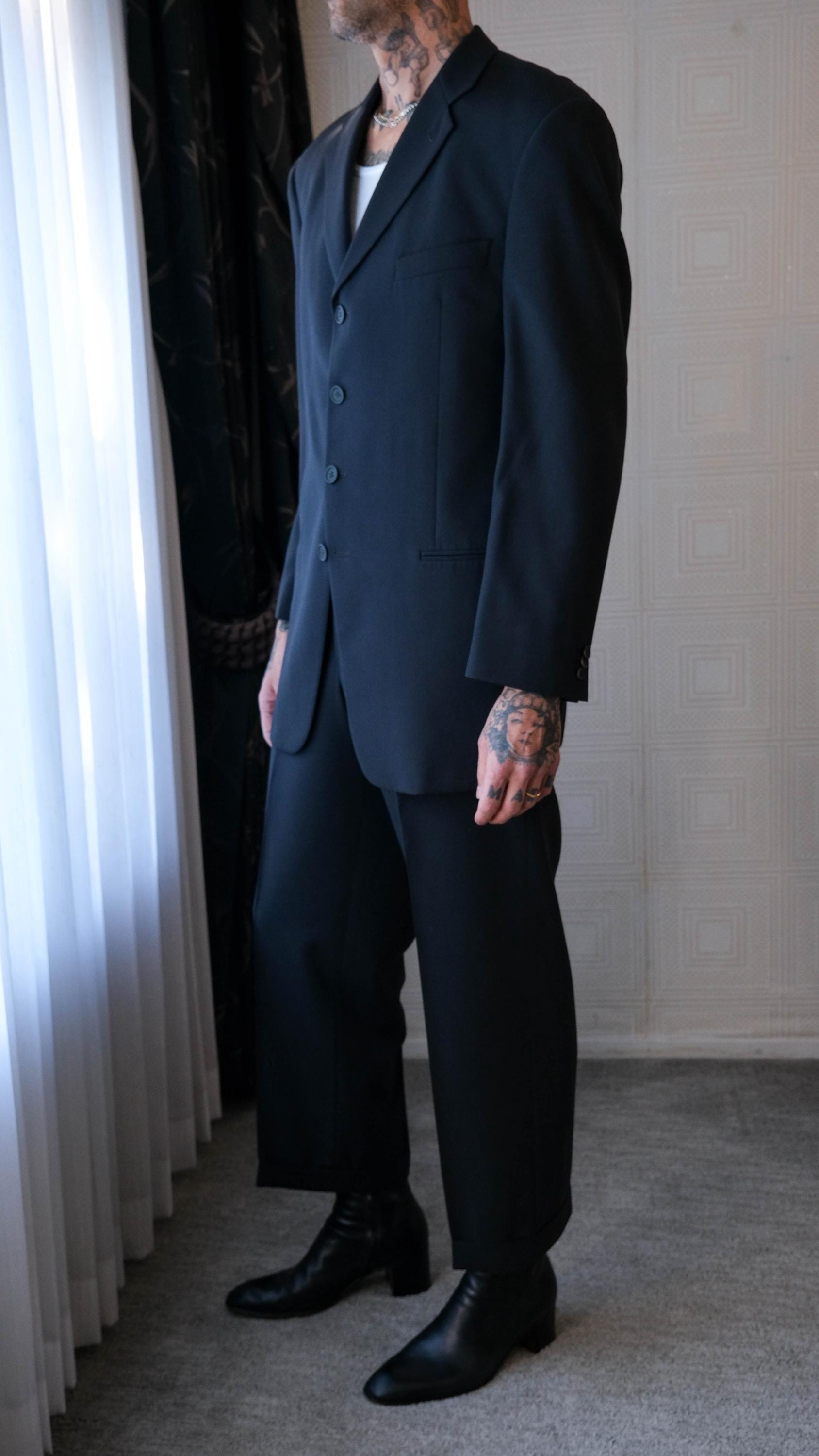 Vintage 90s GIORGIO ARMANI Mani Black Wool Gabardine Texture