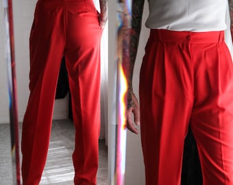 Vintage 90s Gianni Versace Red Triple Pleated Tapered Pants | Made in Italy | 100% Wool | UNWORN DEADSTOCK | 1990s Versace Designer Slacks