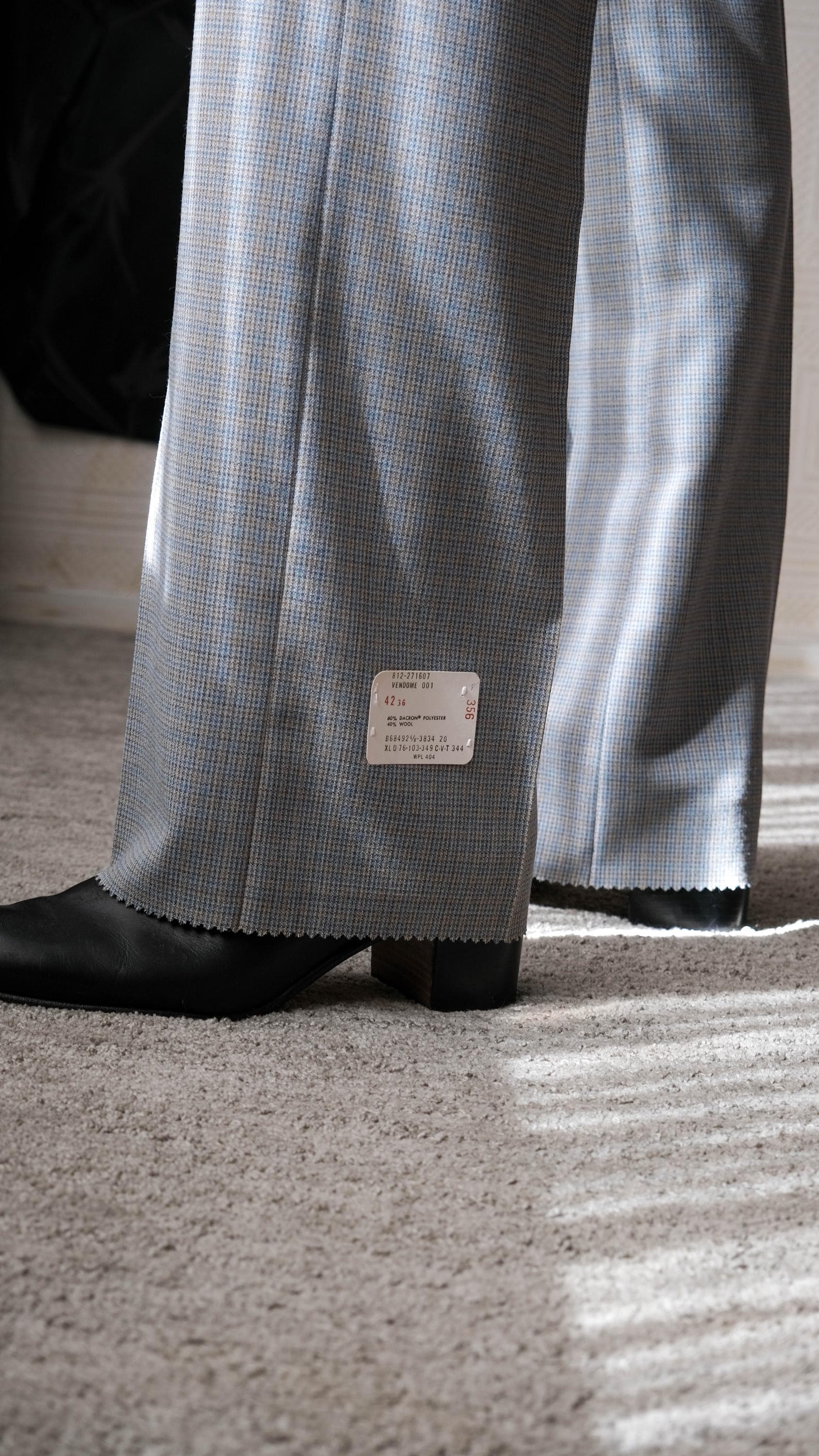 Vintage 70s CHRISTIAN DIOR Baby Blue Check Three Piece Wide Lapel