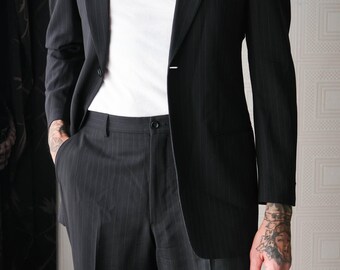 Vintage 90s GIORGIO ARMANI COLLEZIONI Black Tonal Dash Striped