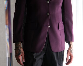 Vintage 90s THIERRY MUGLER Plum Gabardine Blazer W/ Metal Logo