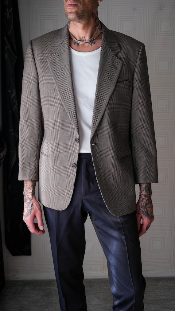 Buy Vintage 80s VALENTINO UOMO Salt & Pepper Caramel Plaid Blazer