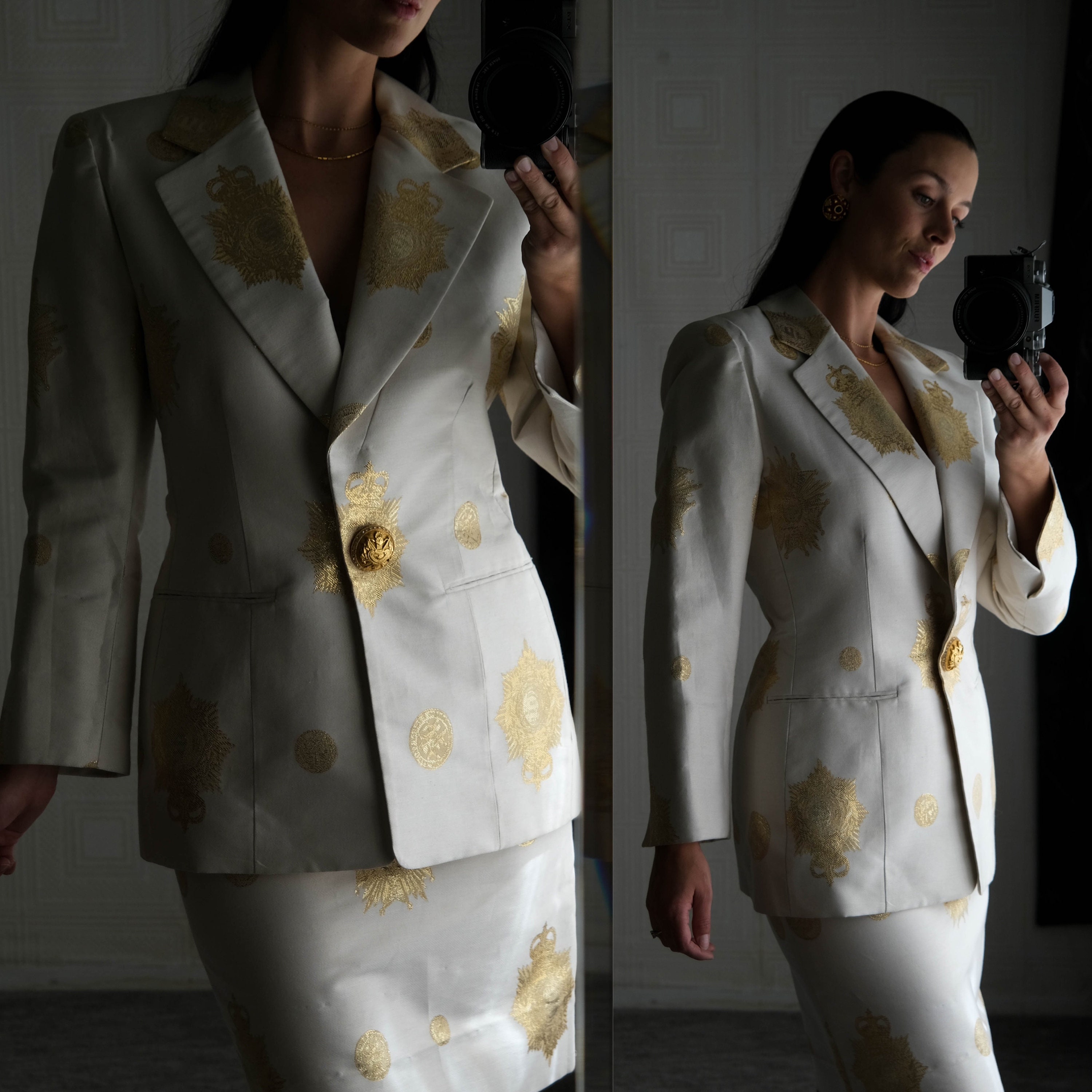 Vintage 90s Christian Dior Boutique Ivory & Metallic Gold