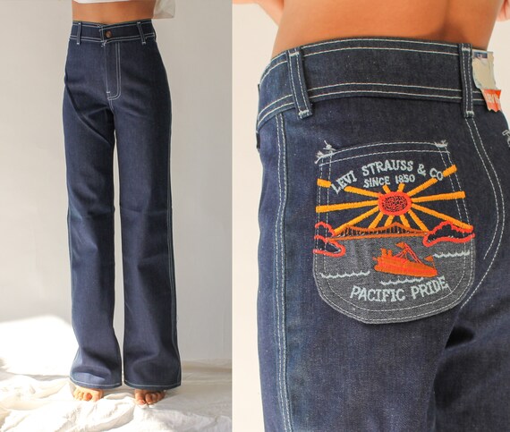 Vintage 70s Levis High Waisted White Tab Kids Embr