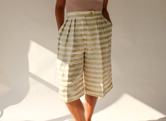 Vintage 80s Escada Linen and Gold Nautical Striped