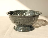 Vintage Black with White Speckle Enamelware Colander French Farmhouse, Rustic, Shabby Chic Enamel Boho Kitchen Decor Bowl