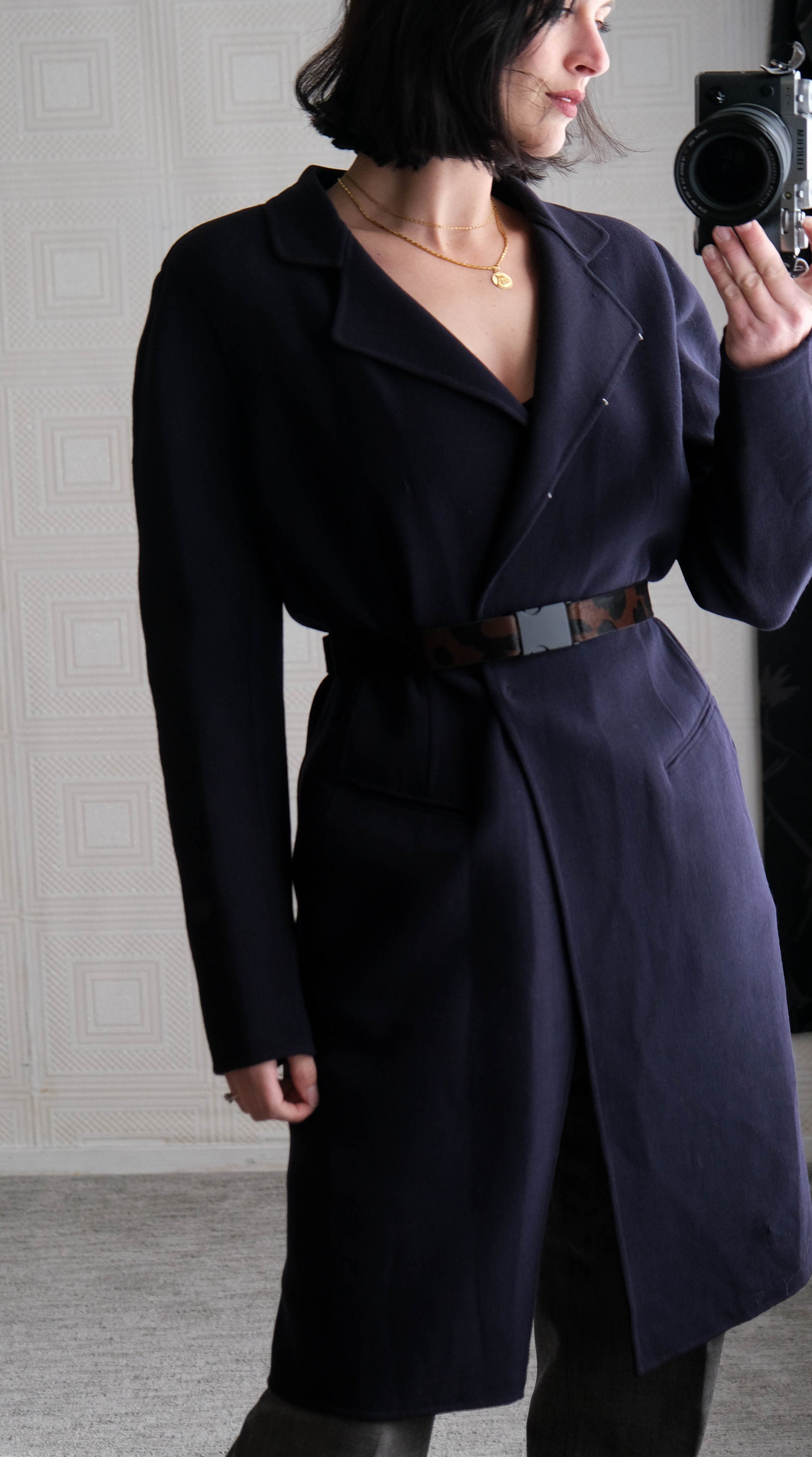 Vintage DONNA KARAN Black Label Navy Wool Stretch Longline