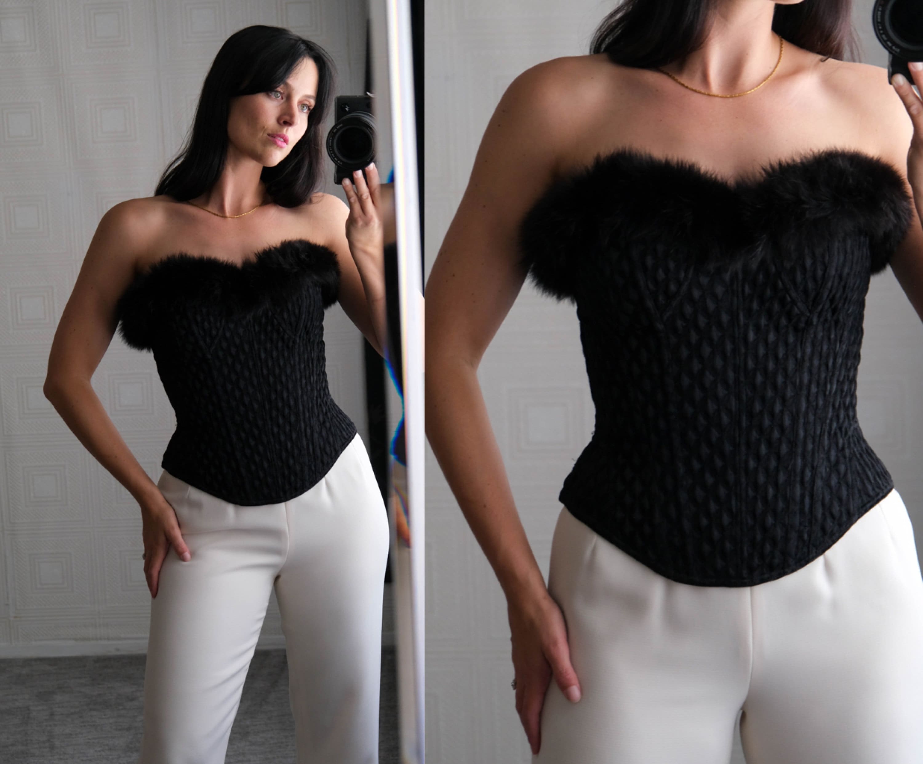 Black Diamonte Bustier Crop Top