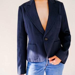 Vintage Ralph Lauren Blue Label Navy Silk 1940s Style Cropped Blazer Unworn w/ Tags Made in Japan 100% Silk Y2K RRL Designer Jacket image 3