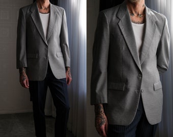 Vintage 80s Christian Dior Monsieur Gray Crosshatch Two Button Blazer | 100% Wool | Size 42 | 1980s DIOR Designer Mens Tailored Sport Jacket