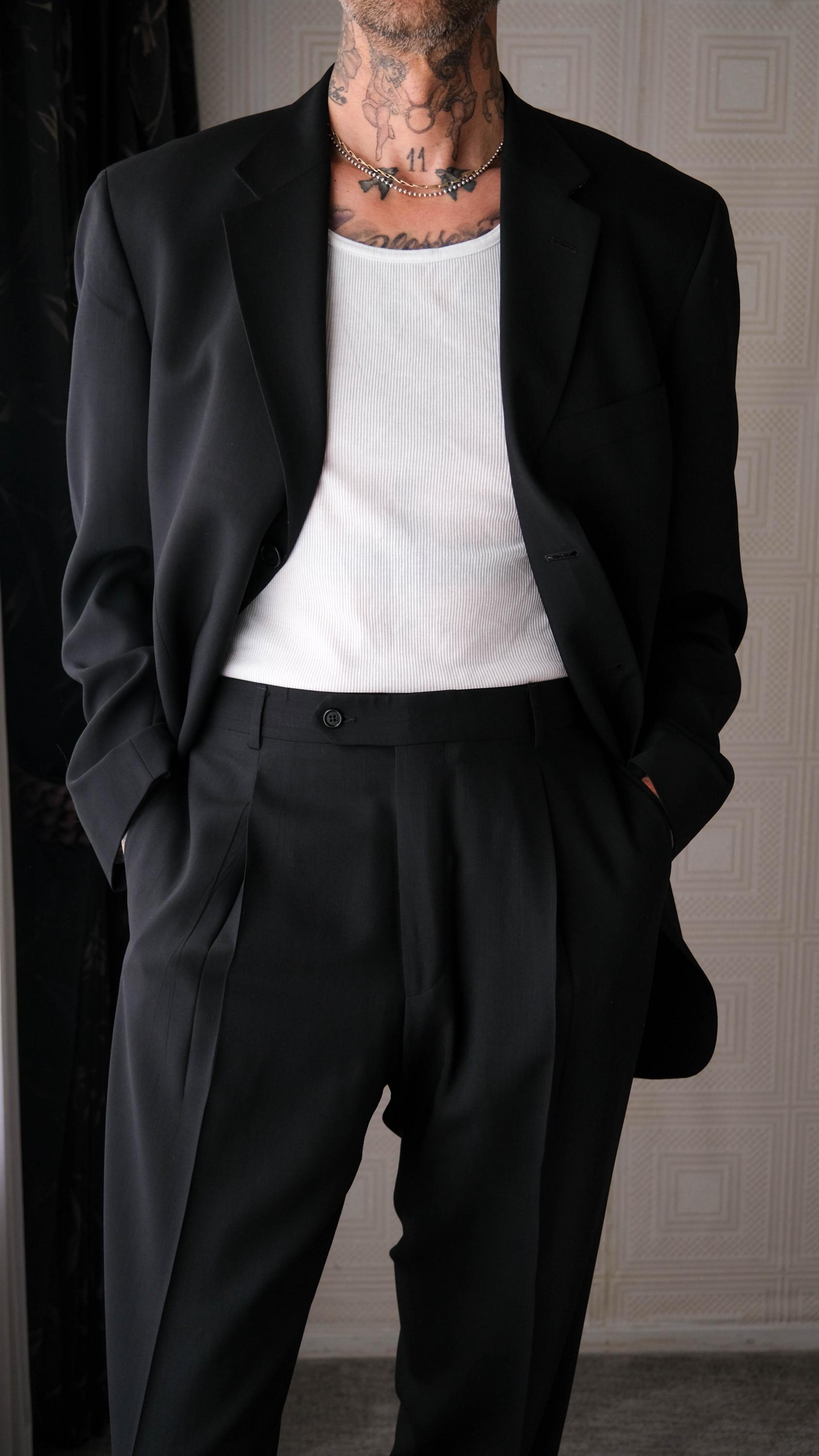Vintage 90s HUGO BOSS Einstein Black Slinky Wool Gabardine Pleated