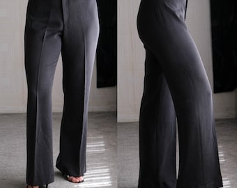 XS 1990s Giorgio Armani Wide Leg Pants Black on Black Houndstooth