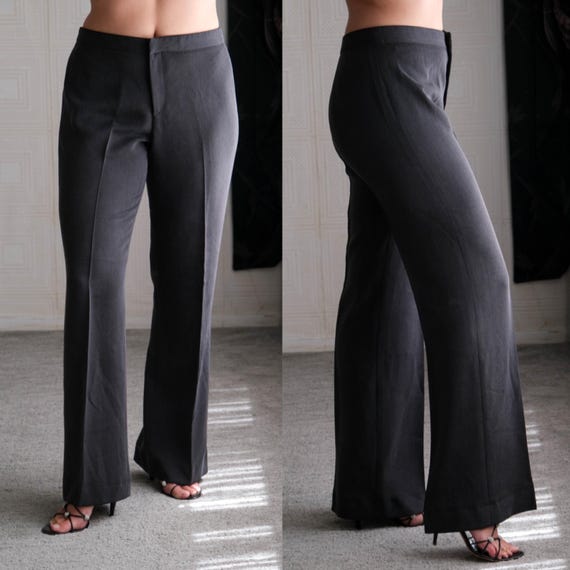 Vintage GIORGIO ARMANI Charcoal Silk Gabardine Mid Rise Minimalist