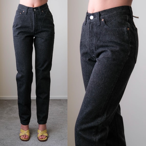 Vintage 80s LEVIS 501 Button Fly Raw Black Womens Jeans Unworn New
