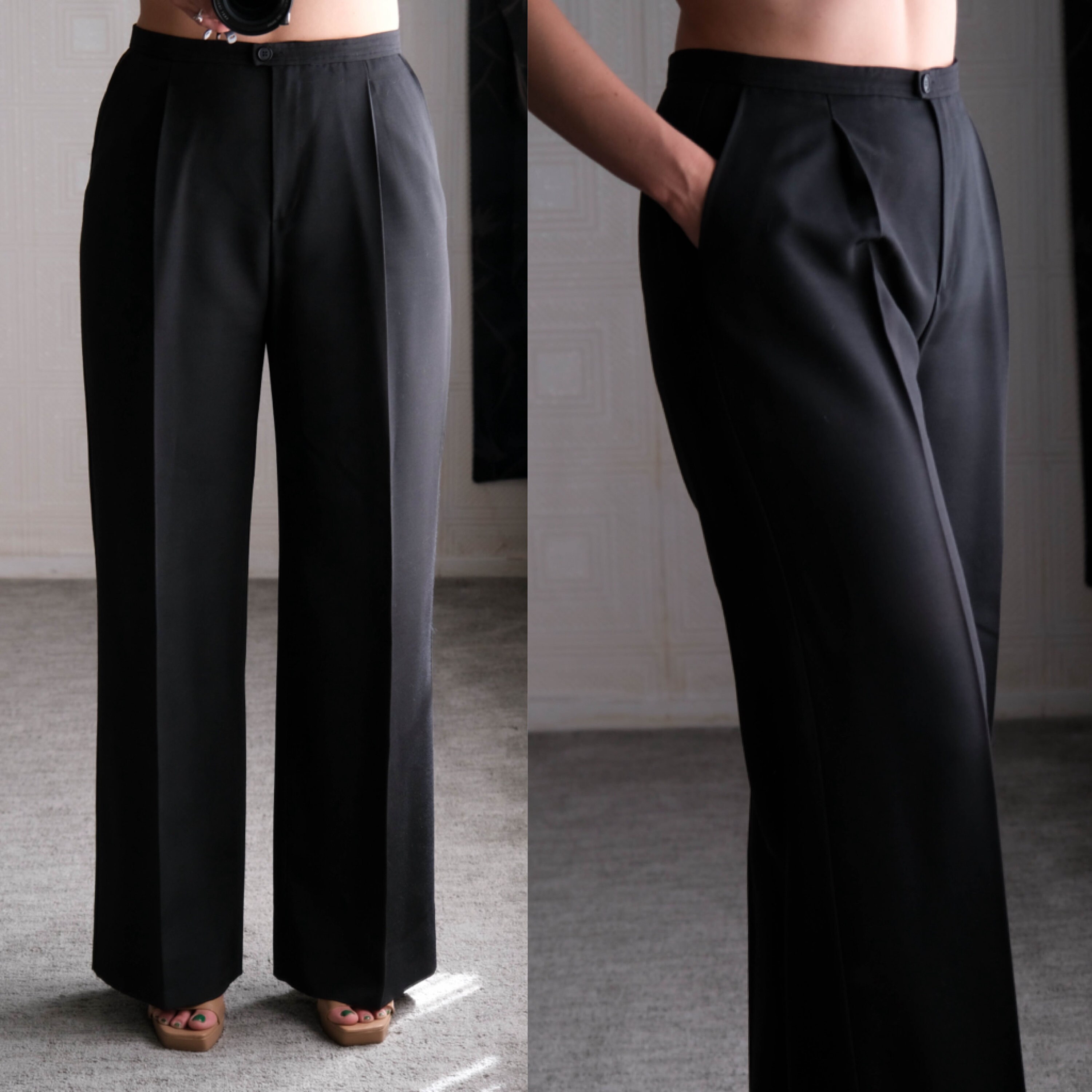 80s〜90s \"Giorgio Armani\" wide trousers 1990s Giorgio Armani Wide Leg Pants in Black on Black