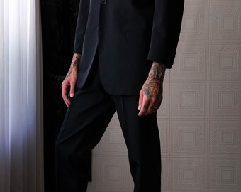 Vintage 90s PRADA Fall 1996 Navy Blue Structured Stretch Three