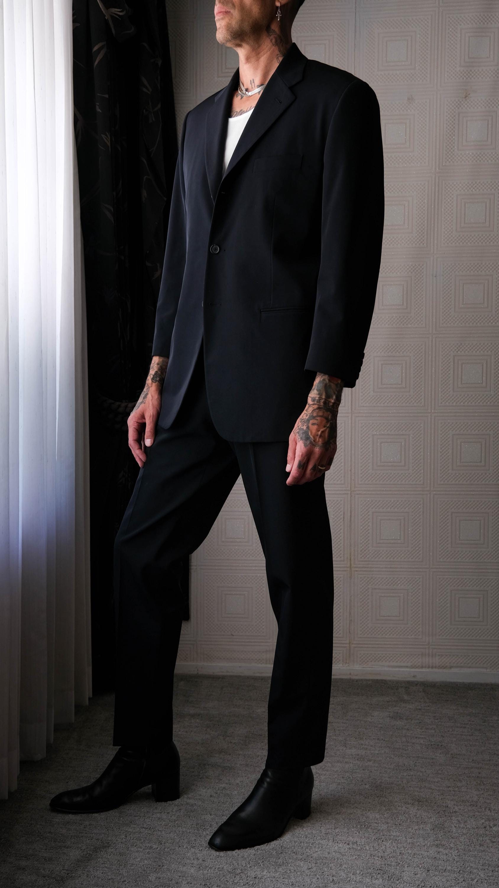 Vintage 90s PRADA Fall 1996 Navy Blue Structured Stretch Three