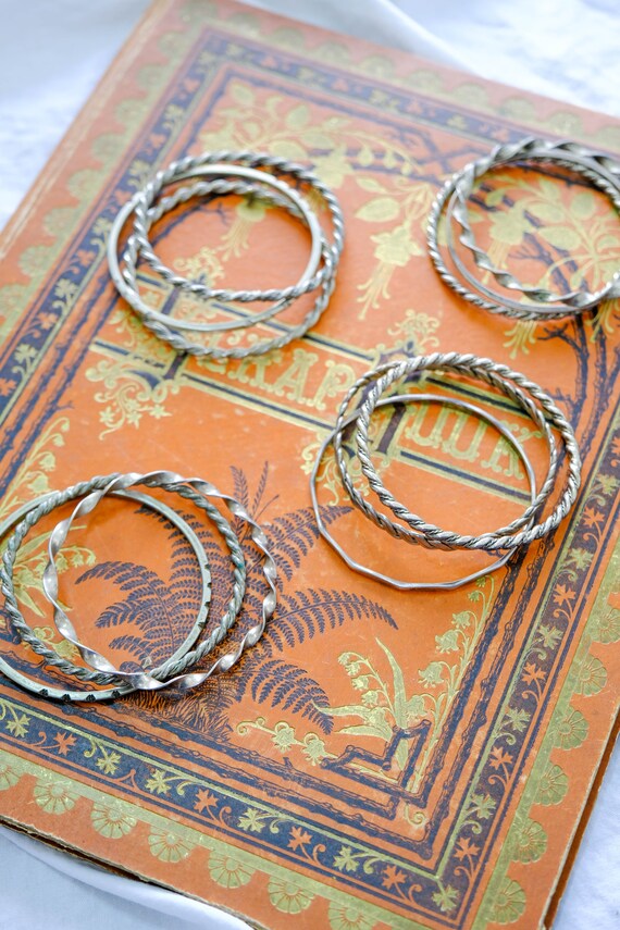 Vintage 60s Sterling Silver Navajo Style Bangle Cuff Bracelet Set