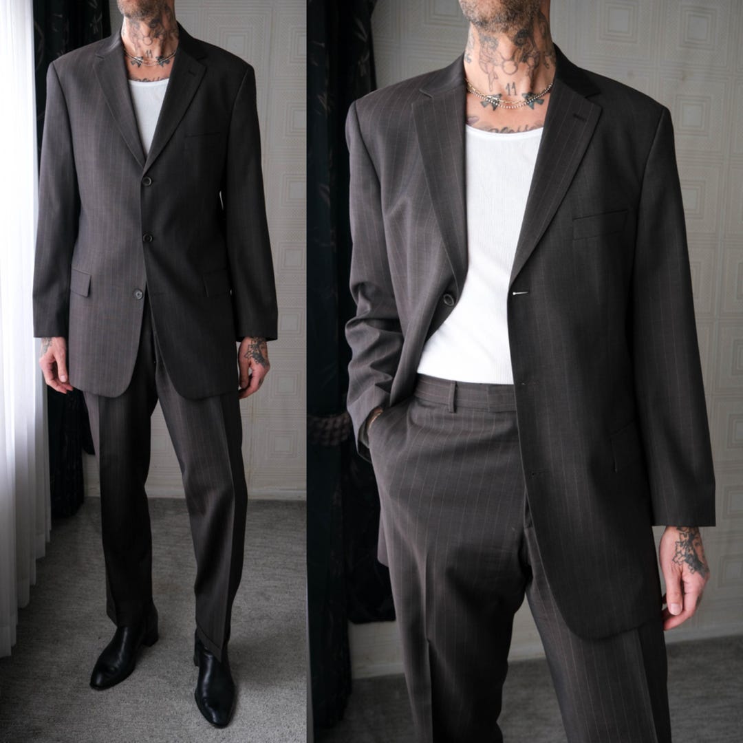 Vintage 90s HUGO BOSS Scorsese Graphite Pinstriped Gabardine Three