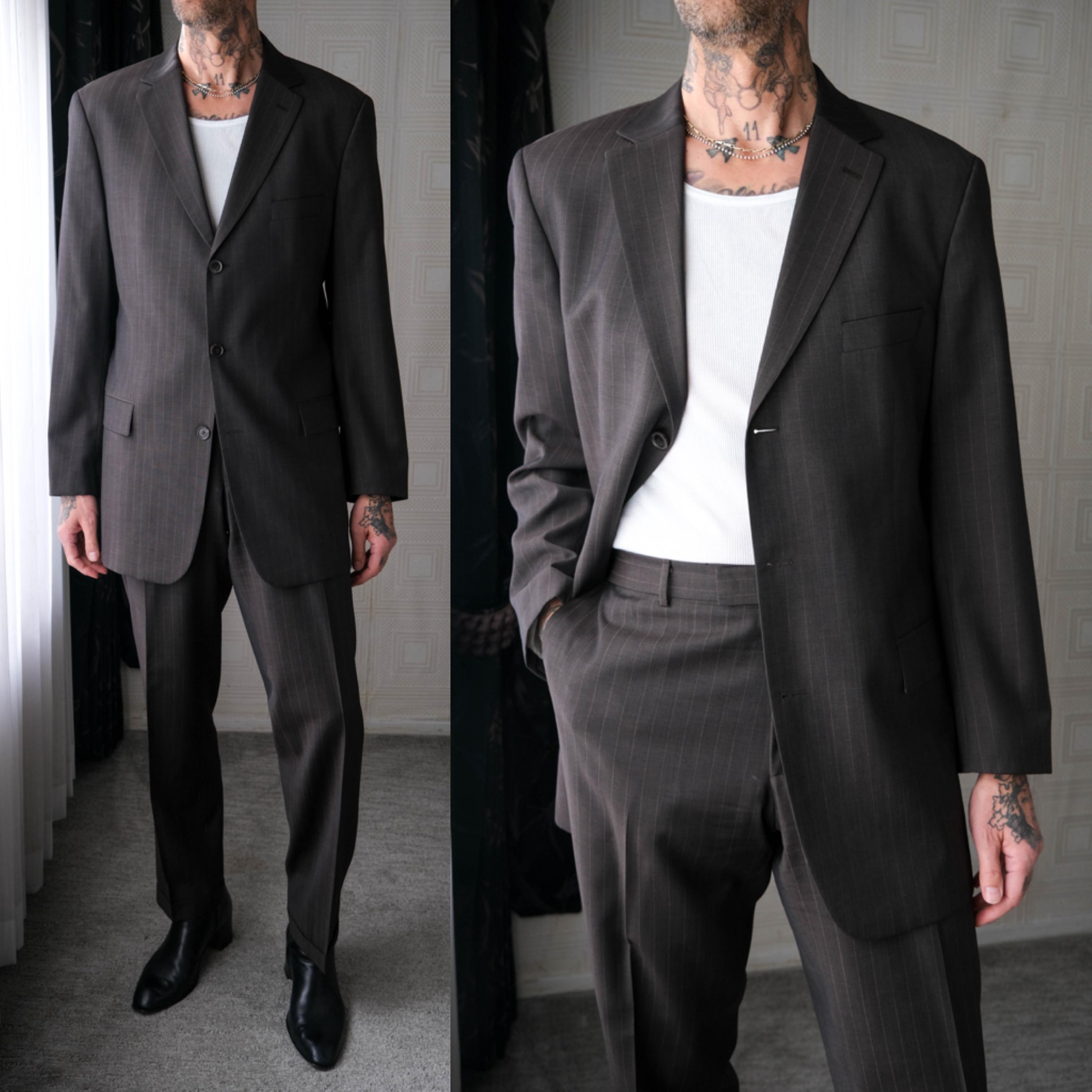 Vintage 90s HUGO BOSS Scorsese Graphite Pinstriped Gabardine Three