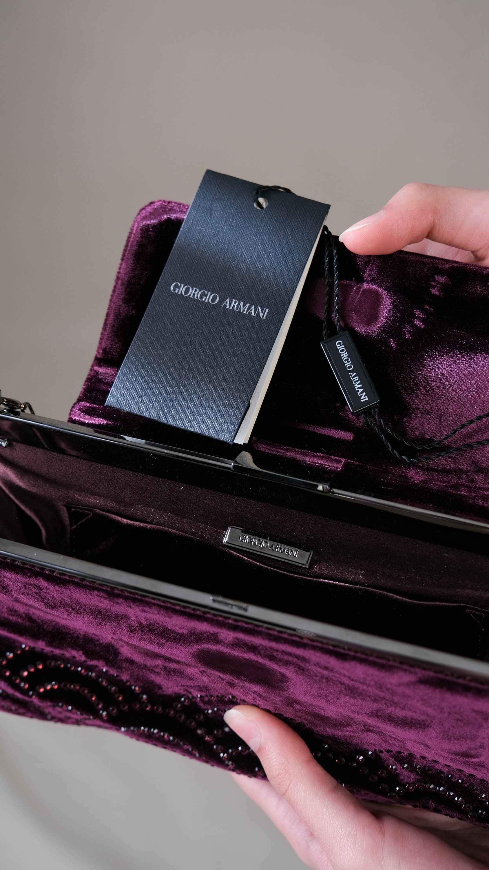 80s GIORGIO ARMANI Velvet Chain Bag チェーン GIORGIO ARMANI Merlot Velvet Art Deco Rhinestone Convertible