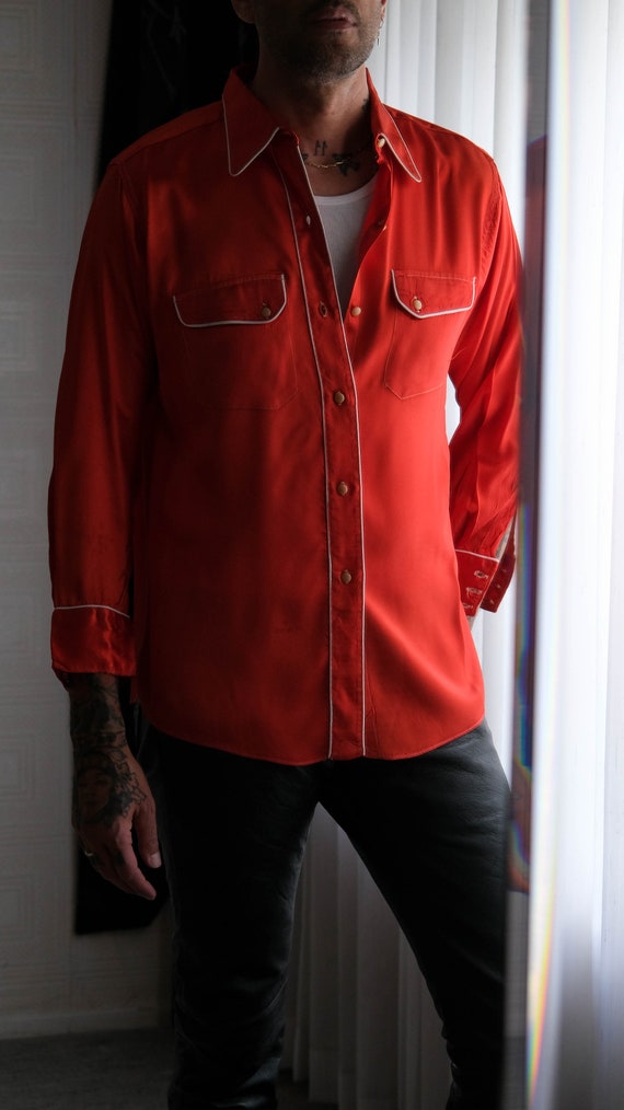 Vintage 40s H Bar C Ranchwear Red Satin Lustrocel & White Western