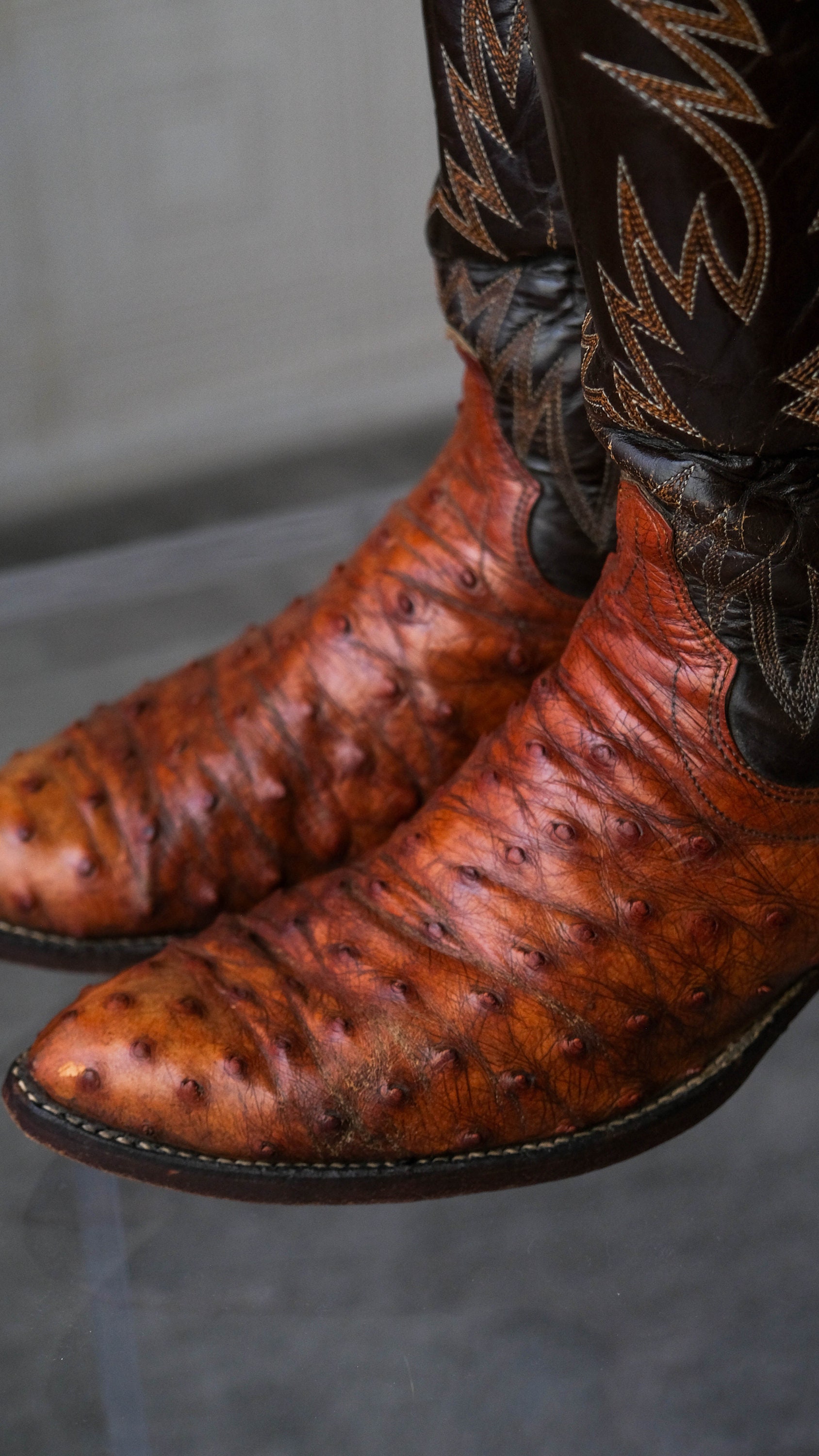 Vintage DAN POST Brown 2 Tone Ostrich Western Boots | Made 
