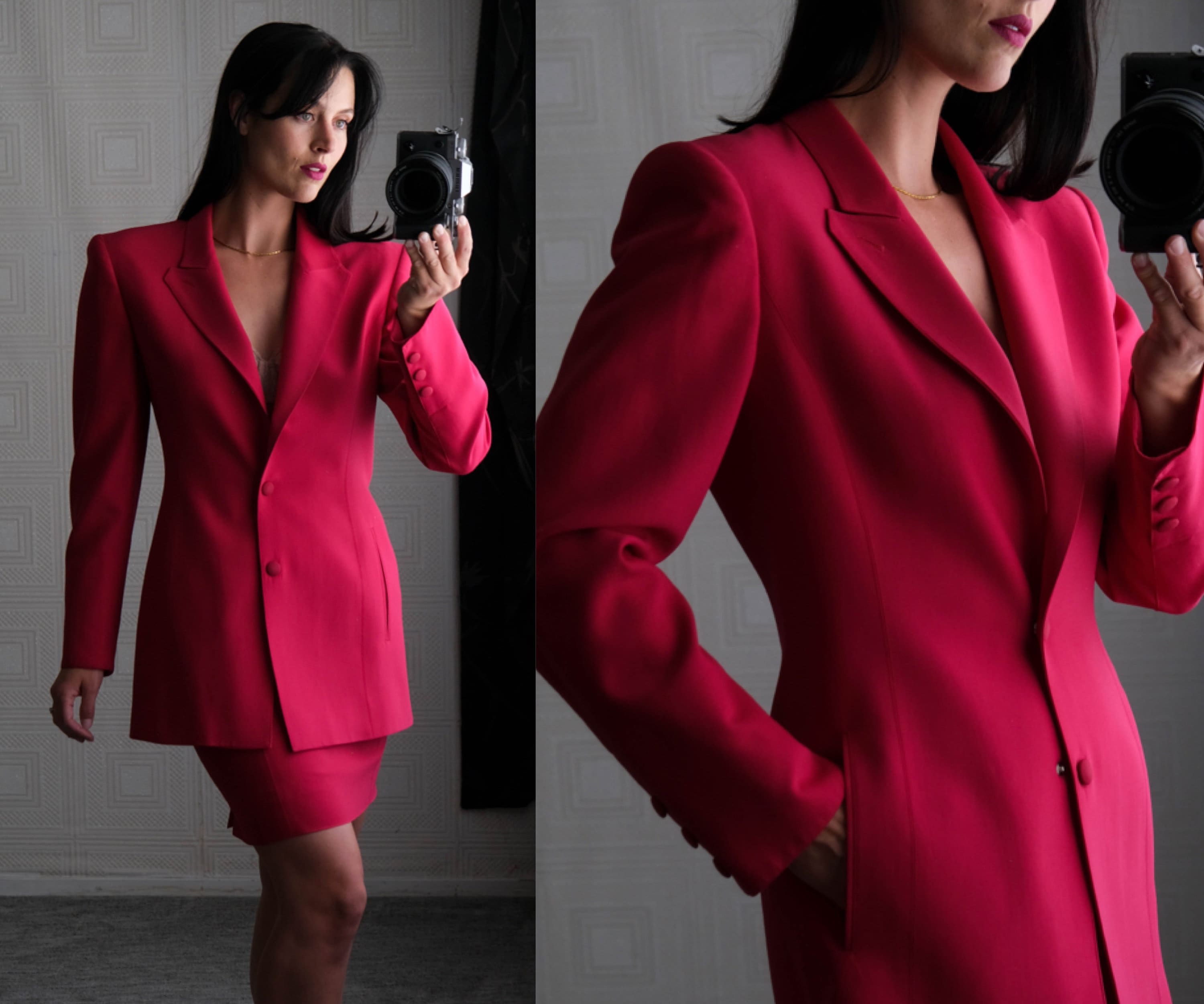 Vintage 80s Claude Montana Hot Pink Gabardine Power Blazer & High