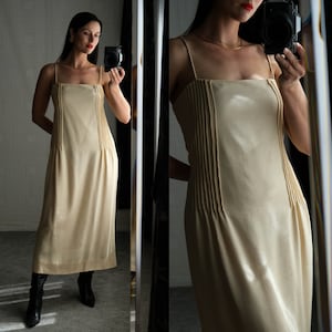 Vintage 80s VALENTINO BOUTIQUE for Bergdorf Goodman Sand Dollar Silk Basket Weave Dress | Made in Italy | 100% Silk | 1980s Designer Dress
