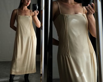 Vintage 80er Jahre VALENTINO BOUTIQUE für Bergdorf Goodman Sand Dollar Seidenkorb Kleid | Hergestellt in Italien | 100% Seide | 1980er Jahre Designer Kleid