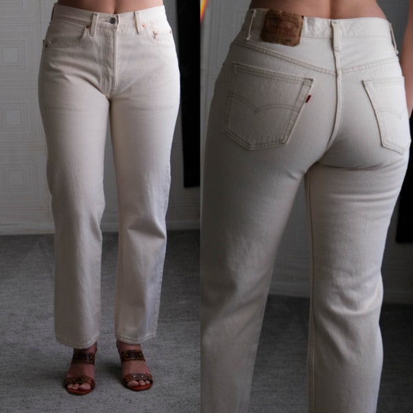 Vintage 80s LEVIS 501 Original Off White Canvas Button Fly High Waist Jeans | Made in USA | Size 30x29 | 1980s LEVIS Designer Unisex Jeans