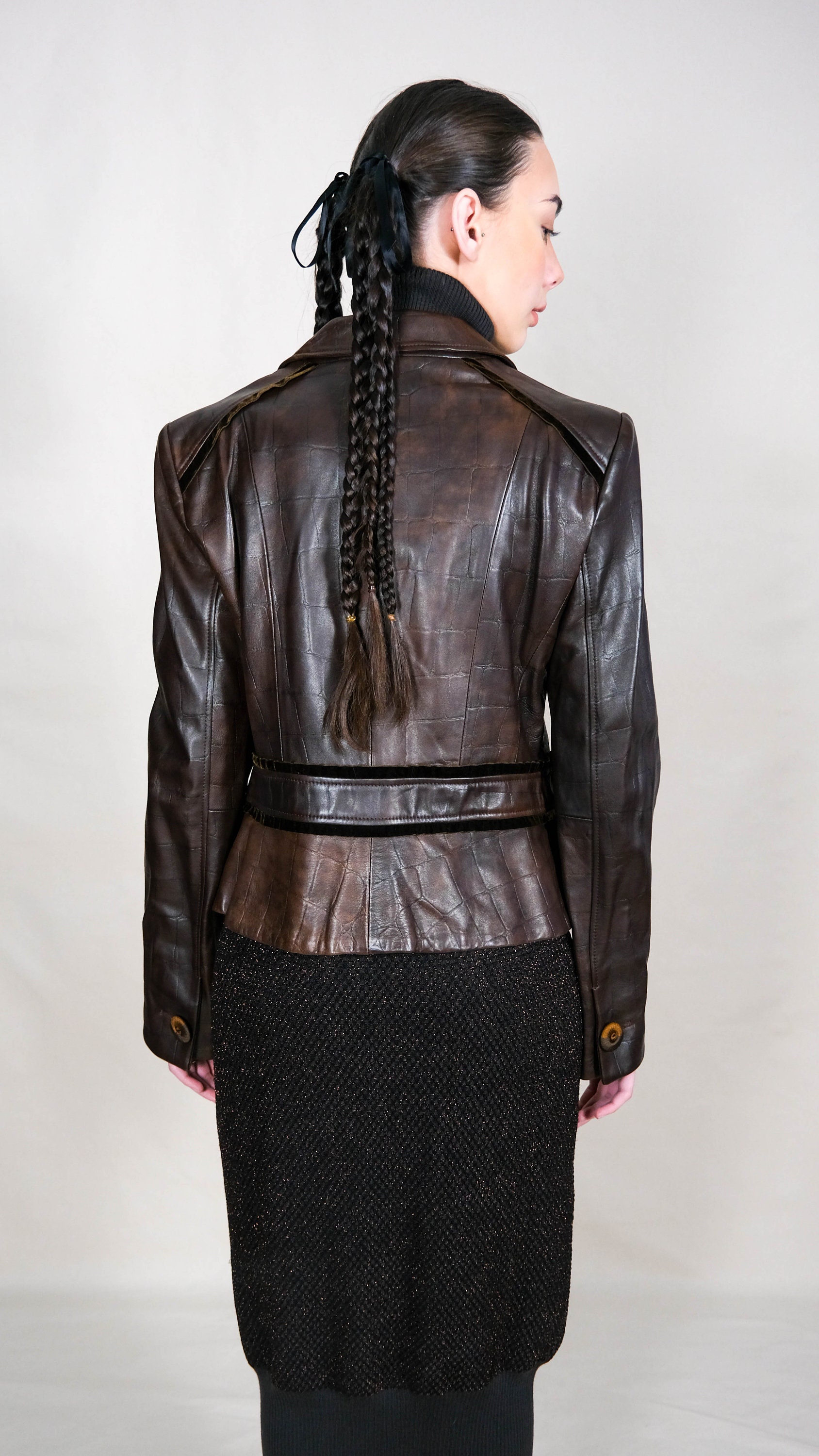 GIORGIO ARMANI Runway Brown Crocodile Embossed Lambskin