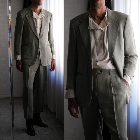 Vintage 90s DONNA KARAN Gold Label Salt Peppered Diagonal Stripe Linen Blend Suit Made in Italy Size 40 1990s DKNY Designer Suit Etsy Canada