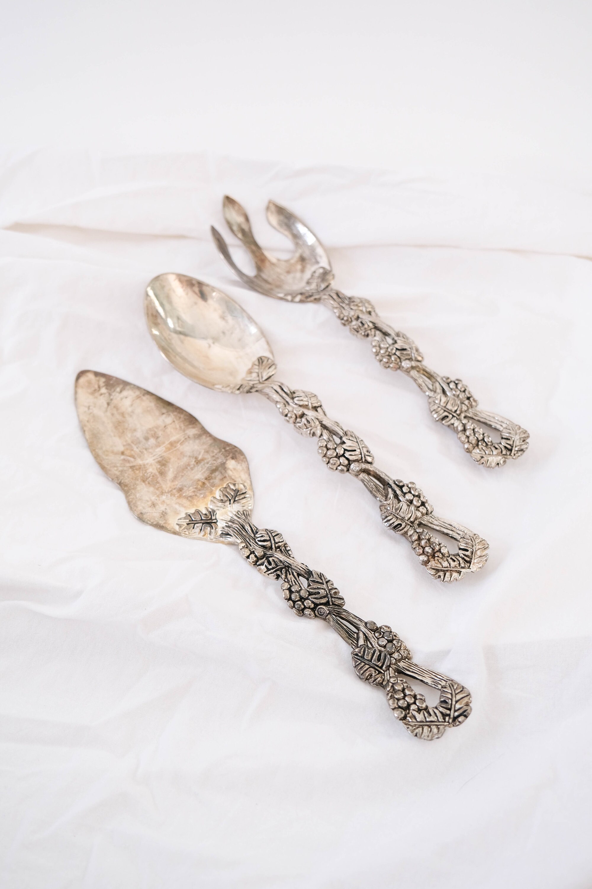 Vintage Silver Serving Set W/ Ornate Grapevine Handles | 3 Piece Set ...